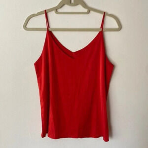 Miqieer V-Neck Silky Loose Camisole Blouse Shirt Top Red Satin Size S